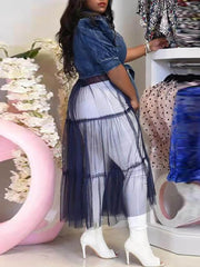 Tops de manga corta con parches de malla vaquera