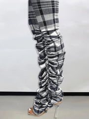 Long Sleeves Plaid Print Zipper Jumpsuits
