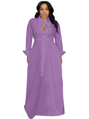 Long Sleeve Shirt With Belt Maxi Dresses