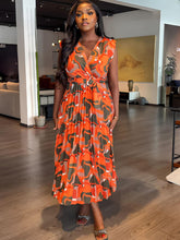 Vestidos largos ajustados plisados estampados sin mangas