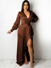 V Neck Long Sleeve Maxi Dress With Belt