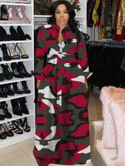 Vestidos camiseros maxi con estampado de camuflaje y mangas largas