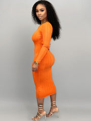 Vestidos midi de punto de manga larga con espalda descubierta