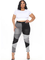 Vaqueros de cintura alta con patchwork de mezclilla