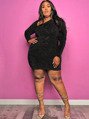 Vestido mini ajustado de patchwork de manga larga y talla grande