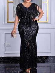 Vestidos largos ajustados sin mangas con borlas y lentejuelas