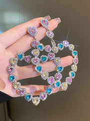 Pendientes de borla con forma de corazón y mariposa de diamantes de imitación