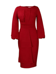 Asymmetrische, figurbetonte Midikleider mit Laternenärmeln