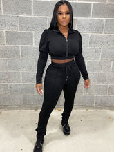 Tops cortos de dos piezas con cremallera y pantalones con cordón