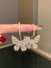 Pendientes de borla con forma de corazón y mariposa de diamantes de imitación