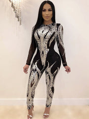 Long Sleeves Mesh Jumpsuits