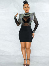 Langärmlige Glitzer Mesh Patchork Minikleider