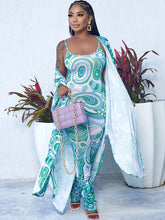 Long Sleeve Print Cardigan & Bodycon Jumpsuits