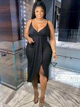 Plus Size Spaghetti Straps Split Midi Dresses