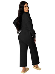 Two Piece Zip Up Crop Top & Long Pants