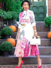 Langärmlige, plissierte Maxikleider mit Blumendruck