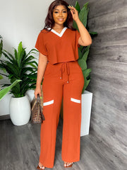 Two Piece Short Sleeve Tops & Drawstring Pants