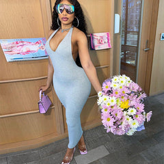 Sleeveless Hatler Backless Maxi Dresses