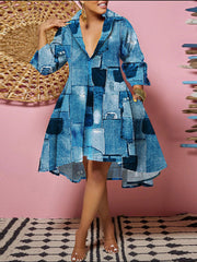 Long Sleeves V Neck Print Midi Dresses