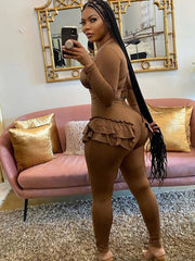 Long Sleeve Corset Crop Top & Ruffle Legging