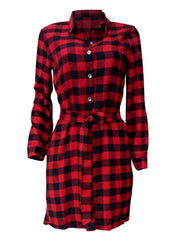 Long Sleeve Plaid Print Mini Dresses
