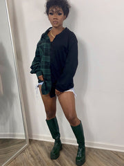 Long Sleeves Plaid Print Patchwork Shirts