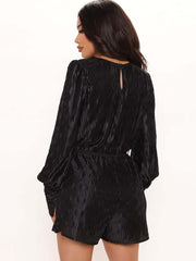 Long Sleeves Pleated High Waist Rompers