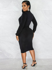 Long Sleeves Split Bodycon Midi Dresses