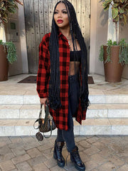 Long Sleeve Plaid Print Button Down Coats