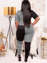 Plus Size Short Sleeves Plaid Print Rompers