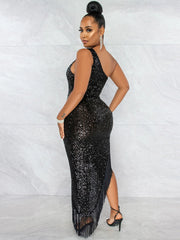 Vestido largo sin mangas con brillantes y diamantes de imitación