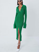 Long Seeves Button Knit Midi Dresses