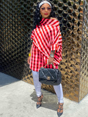 One Shoulder Plaid Print Bodycon Tops