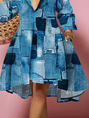 Long Sleeves V Neck Print Midi Dresses