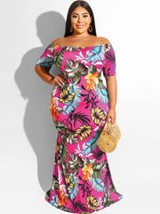 Vestidos largos ajustados de manga corta con hombros descubiertos