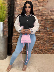 Chaquetas deportivas de béisbol con mangas sherpa y patchwork