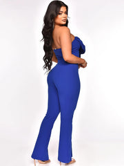 Zweiteiliges schulterfreies Crop-Top und geteilte Hose