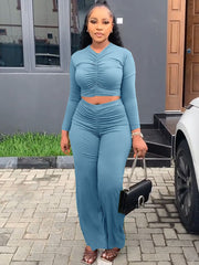 Two Piece Ruched Crop Top & Long Pants