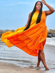 Vestidos largos sin mangas con volantes y bloques de color