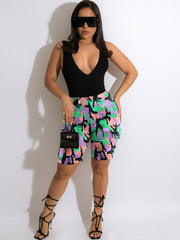 Shorts vaqueros de cintura alta con estampado de camuflaje