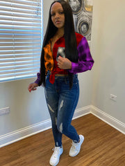 Camisas ajustadas de manga larga con bloques de color y cuadros