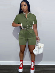 Two Piece Short Sleeve Color Block Baseball Tracksuit