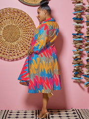 Vestidos camiseros midi con estampado de figuras y mangas largas