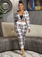 Zweiteiliges Crop-Top mit Karomuster und lange Hose