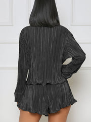 Two Piece Pleated Tie Front Shirt & Short
