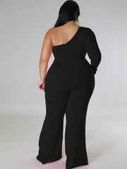 Plus Size One Shoulder Mesh Rhinestone Rompers