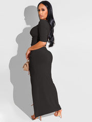Two Piece Crop Top & Split Skirt Suits