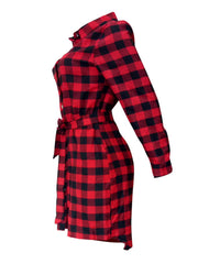 Long Sleeve Plaid Print Mini Dresses