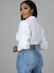 Long Sleeve V Neck Crop Top