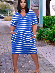 Vestidos midi holgados con cuello en V y rayas